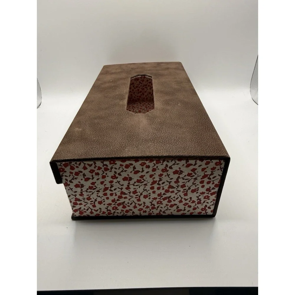 Decorative Magnetic Top Tissue Box Cover Brown‎ Flocked Floral Lined